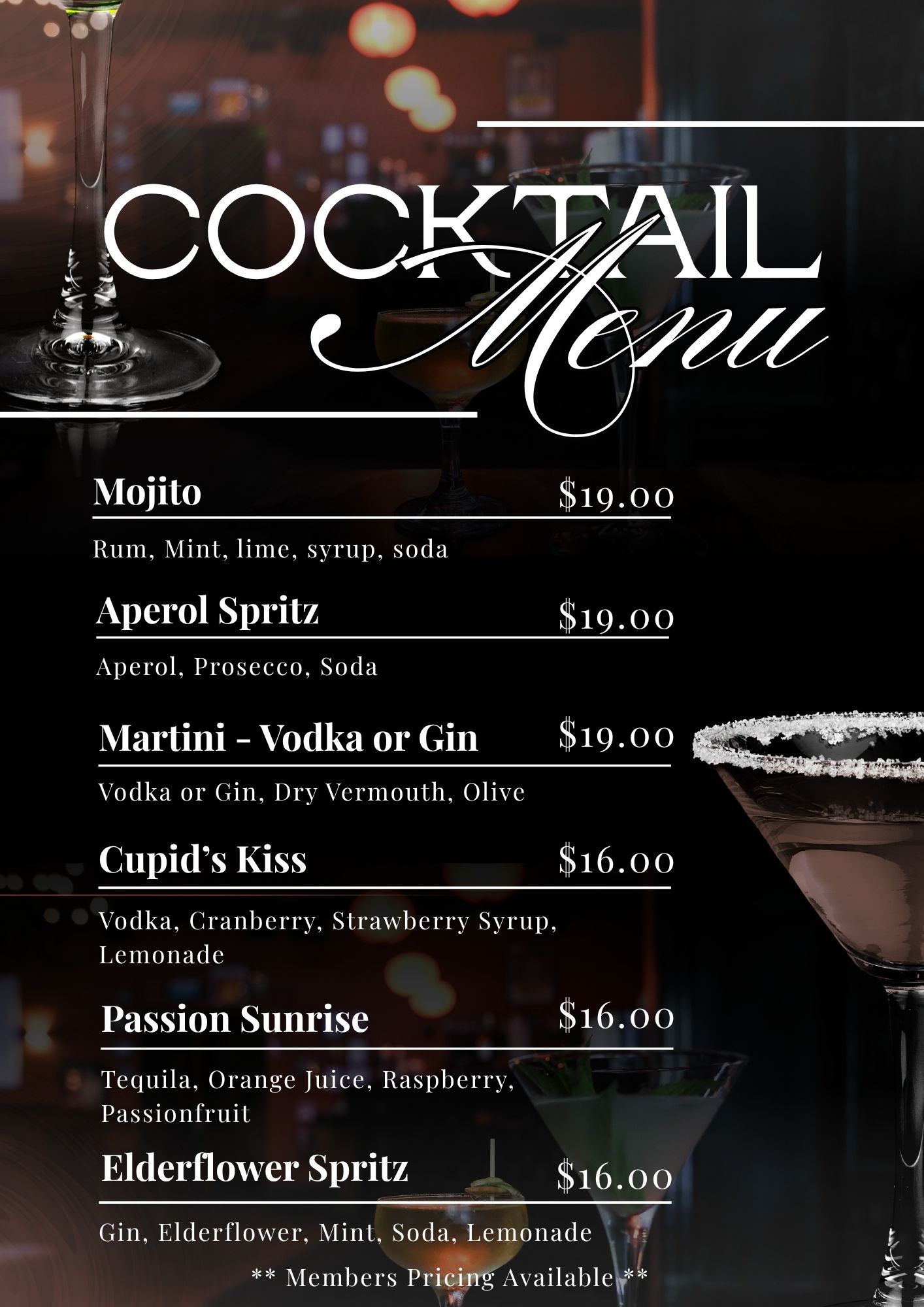 Cocktail Mocktail Menu 